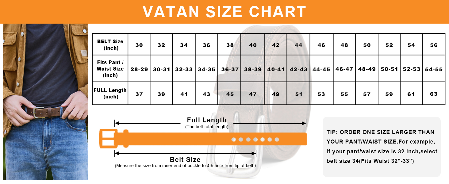 Vatan Belt size chart — how to choose the right belt size